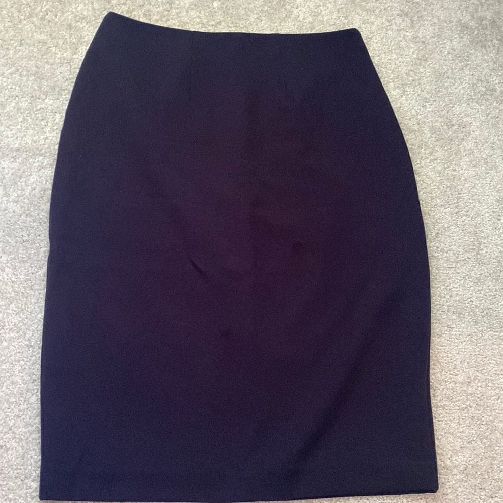 Navy Calf-Length Pencil Skirt